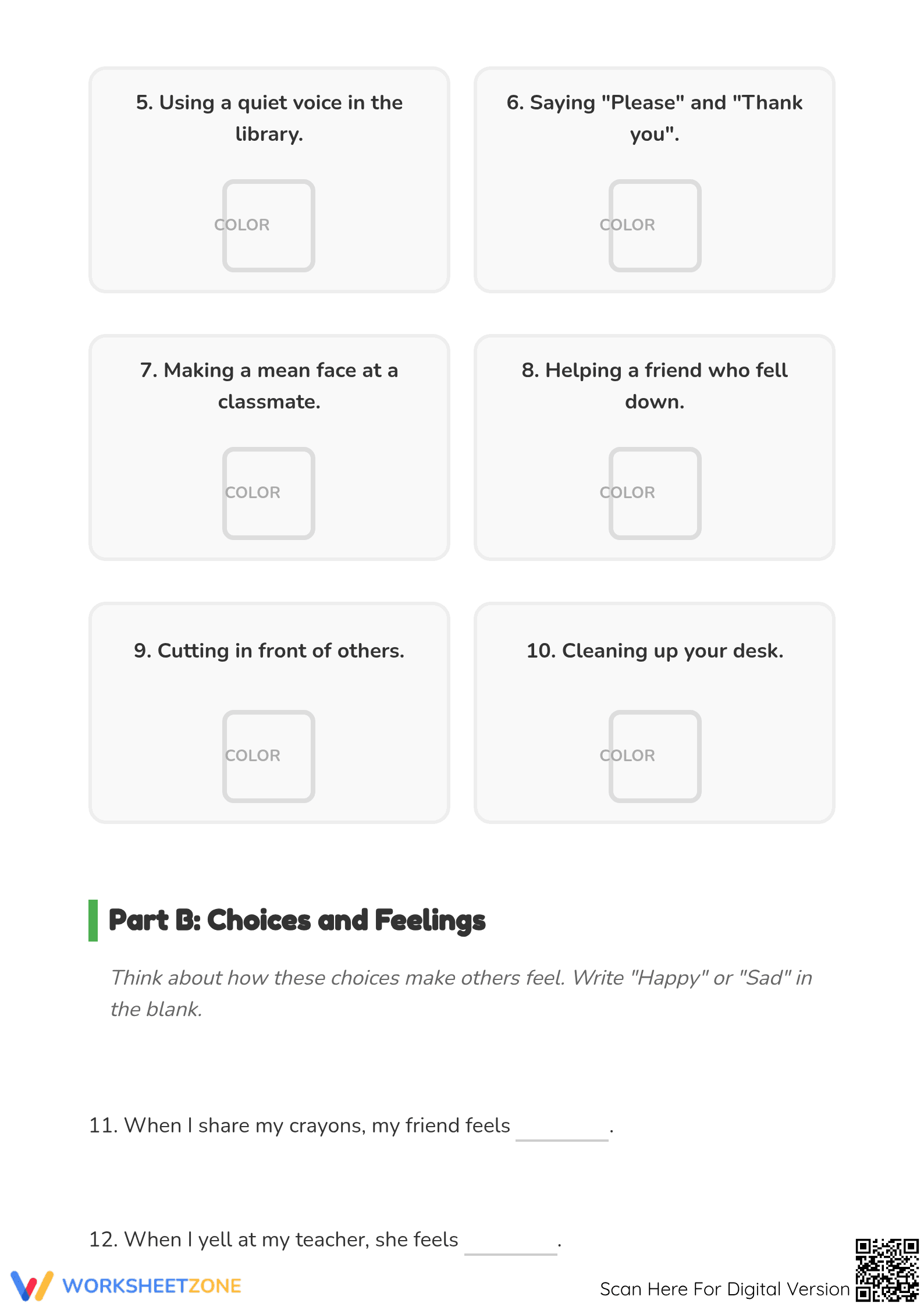 Good or Bad Choices Coloring Worksheet – Learn Classroom Behavior - Page 2
