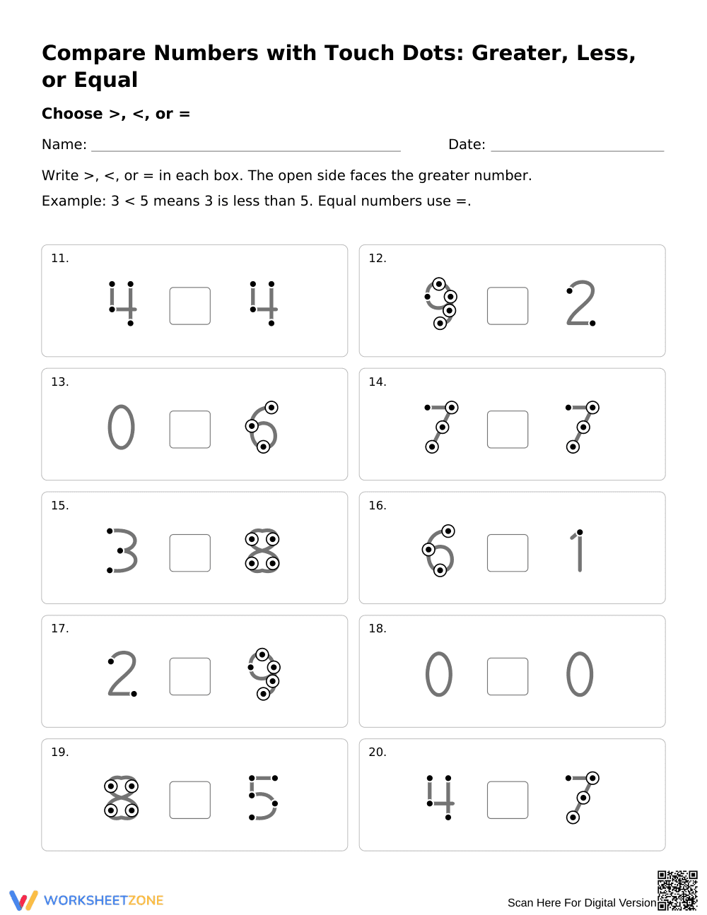 Comparing Numbers with Touch Dots | Printable Grade K - Page 2