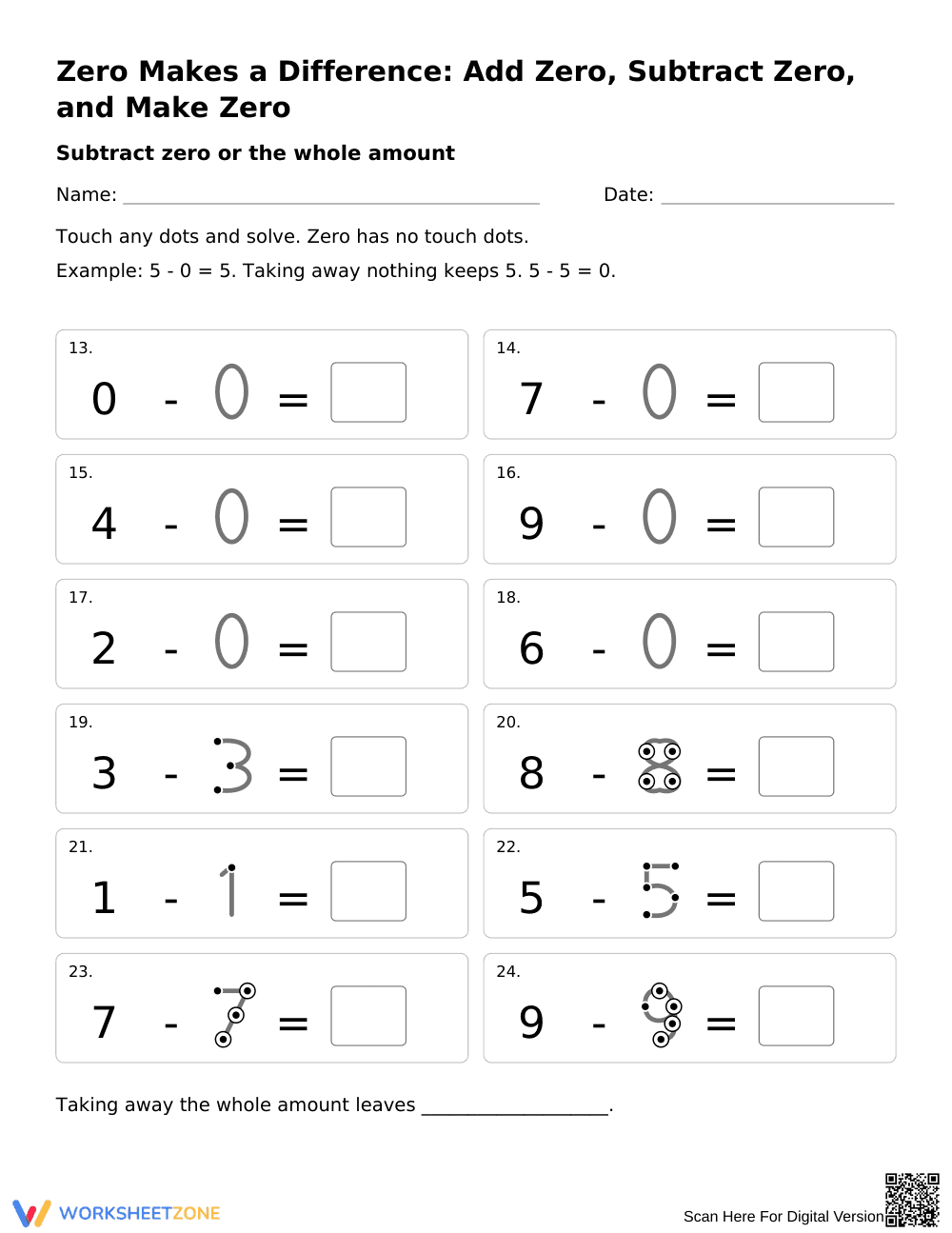 Adding and Subtracting Zero Worksheet | Grade 1 Essential - Page 2