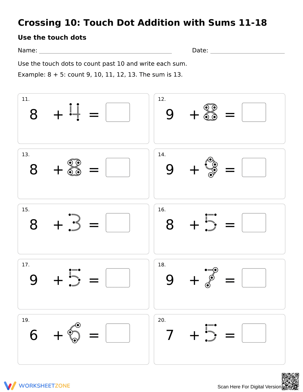 Printable Touch Dot Addition Worksheet | Grade 1 Math - Page 2