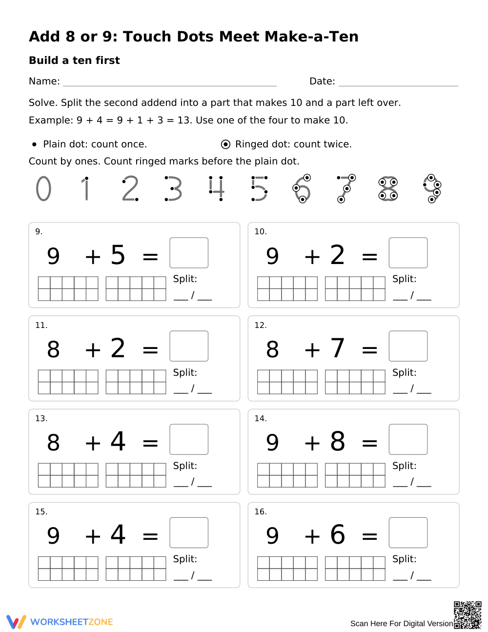 Add 8 or 9 Make a Ten Worksheet | Grade 1 Printable - Page 2