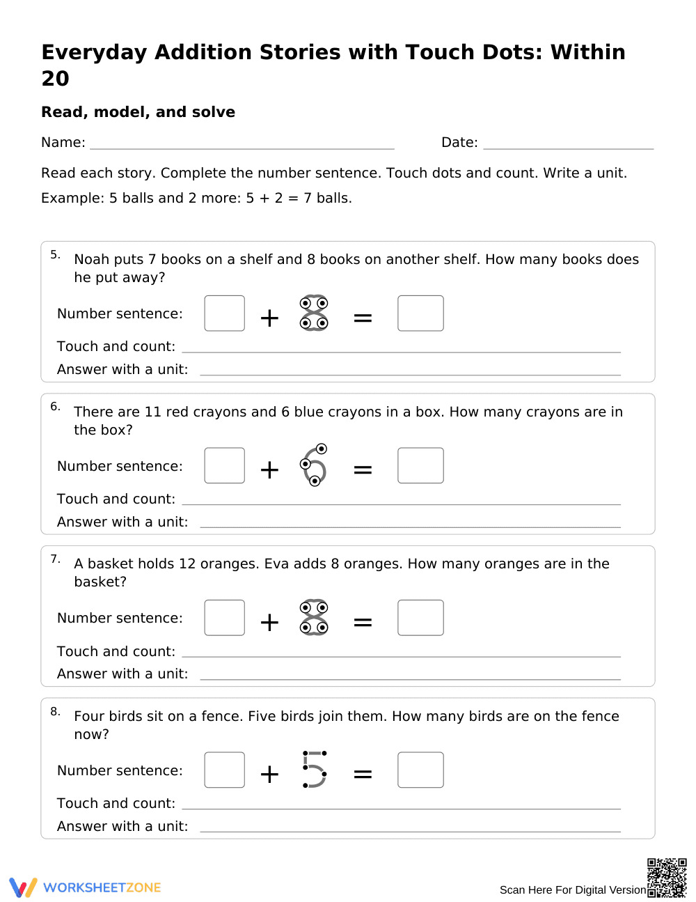 Addition Stories Worksheet | Grade 1 Math Essential - Page 2