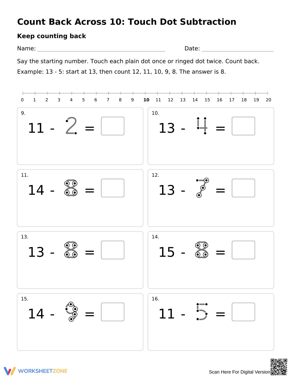 Count Back Across 10 Worksheet | Grade 1 Ready - Page 2
