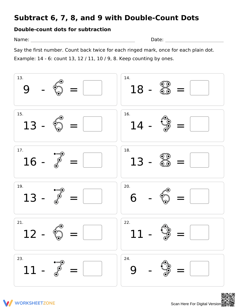 Printable Subtraction Dots Worksheet | Grade 1 Math - Page 2