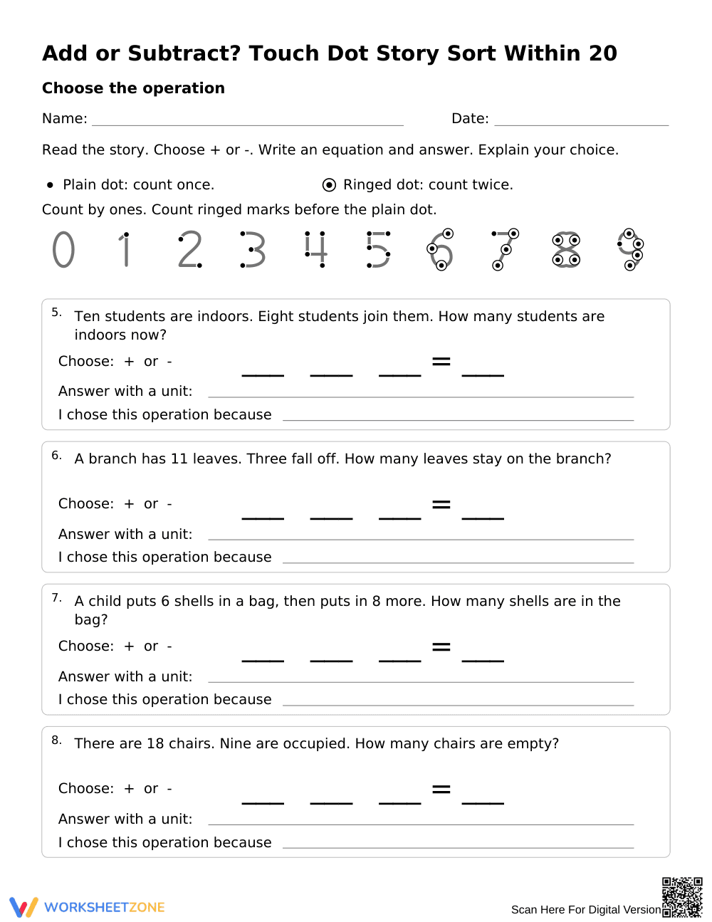 Add or Subtract Within 20 | Grade 1 Math Printable - Page 2