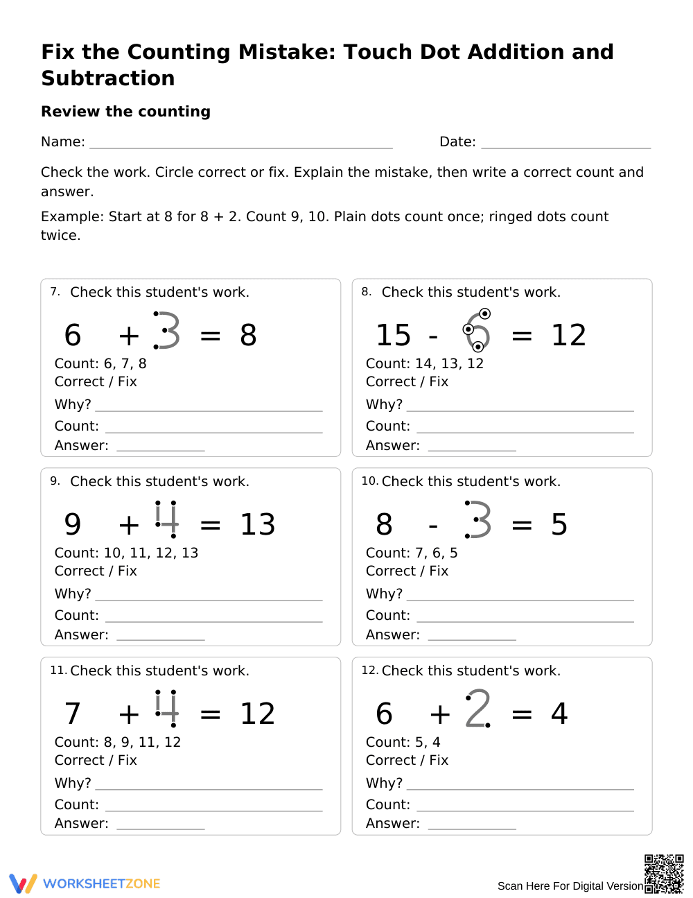 Touch Dot Math Error Analysis | Grade 1 Printable - Page 2