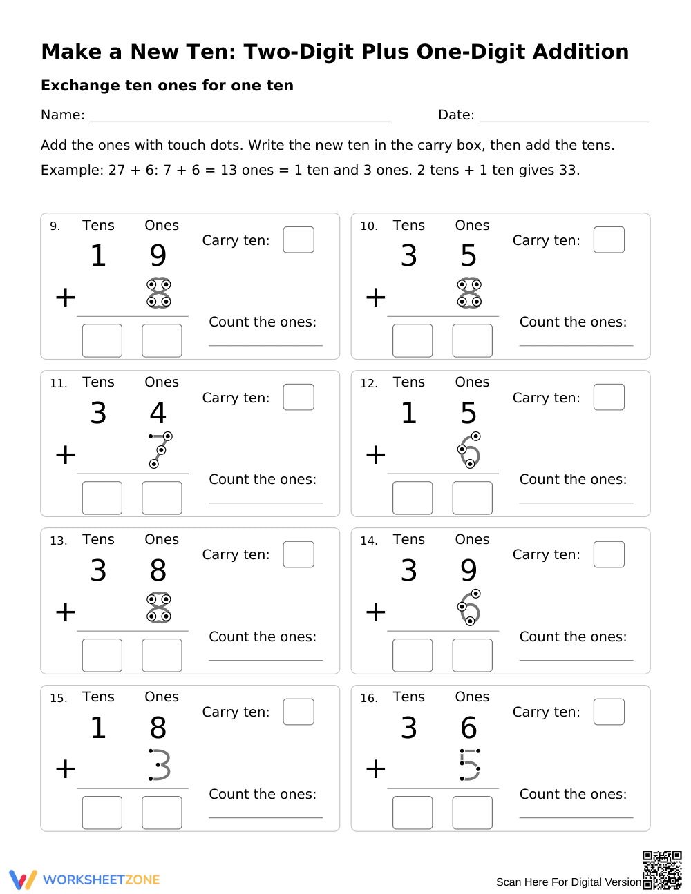 2-Digit + 1-Digit Addition Worksheet | Printable - Page 2