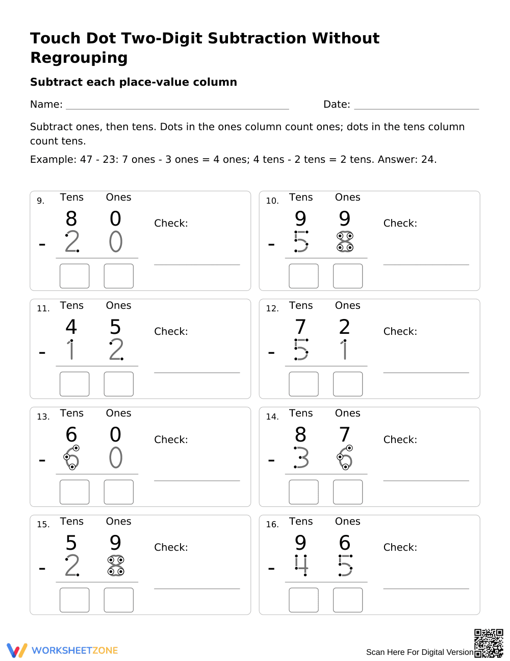 Touch Dot Subtraction Worksheet | Grade 2 Printable - Page 2