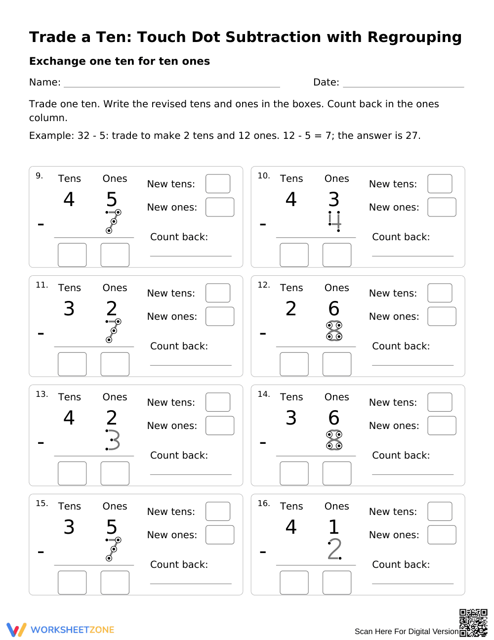 Touch Dot Subtraction Worksheet | Grade 2 Math Printable - Page 2