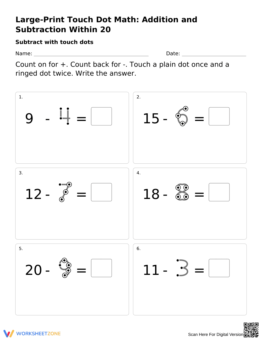 Touch Dot Math Worksheet | Grade 1 Printable Math - Page 3