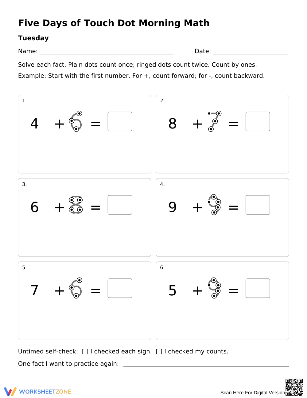 Grade 1 Touch Dot Math — Printable Morning Work - Page 2
