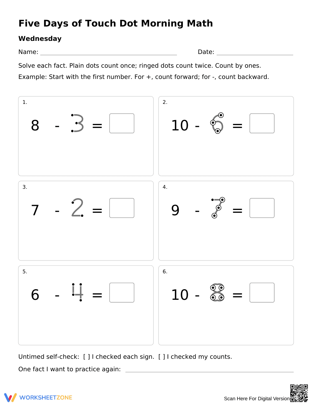 Grade 1 Touch Dot Math — Printable Morning Work - Page 3