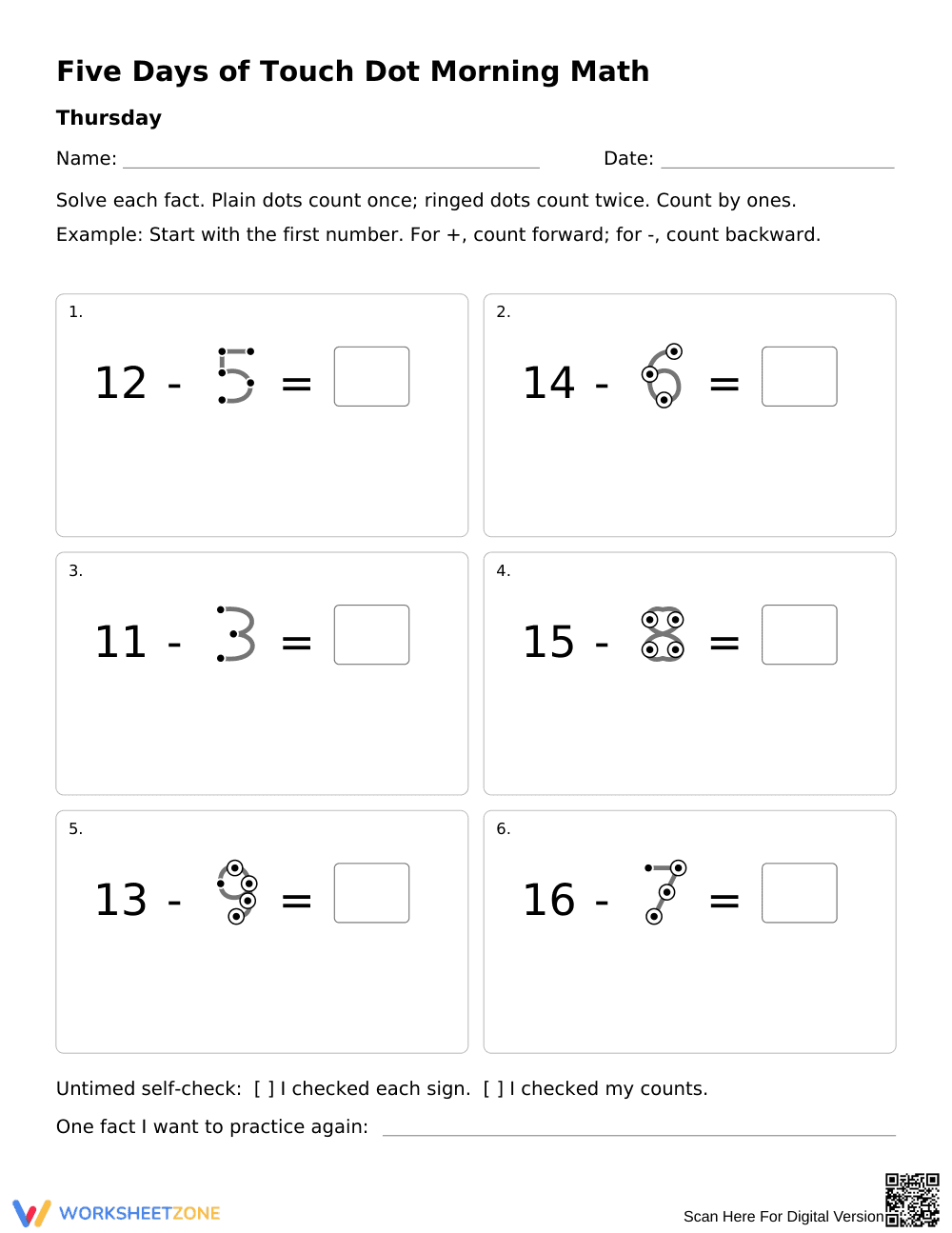 Grade 1 Touch Dot Math — Printable Morning Work - Page 4