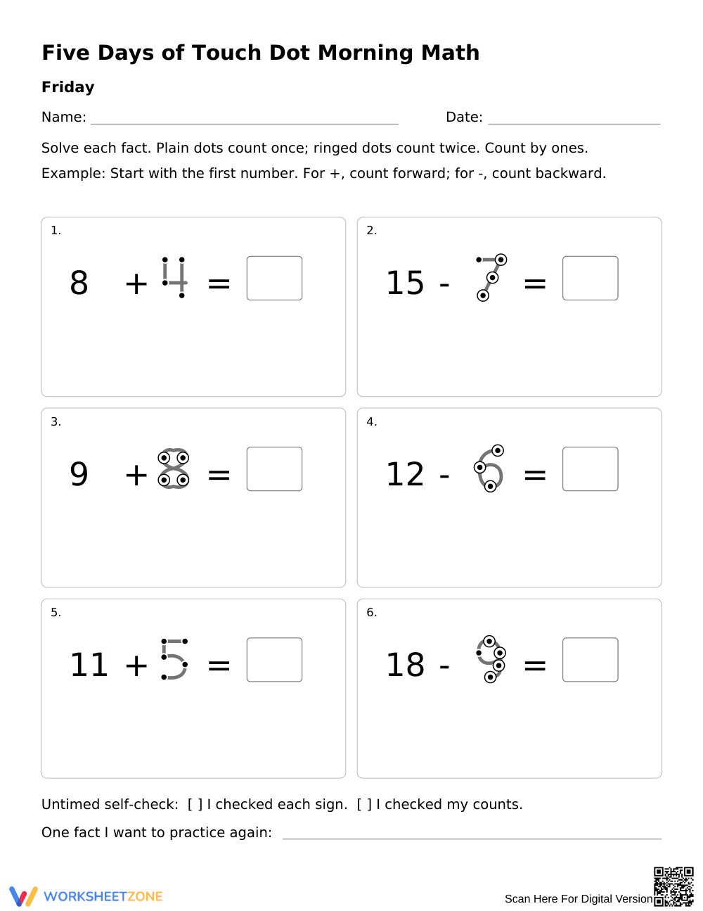 Grade 1 Touch Dot Math — Printable Morning Work - Page 5