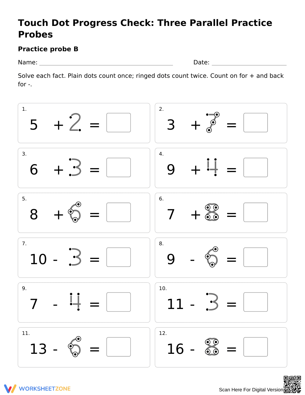 Grade 1 Touch Dot Math — Printable No-Prep Worksheet - Page 2