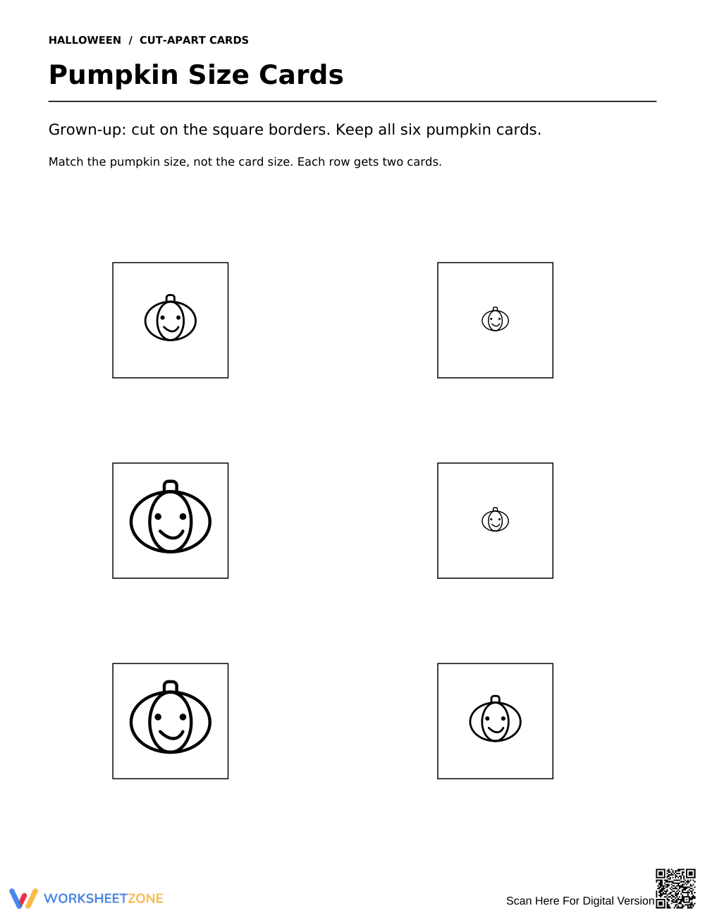 Pumpkin Size Sort Worksheet | Printable Grade K Math - Page 2