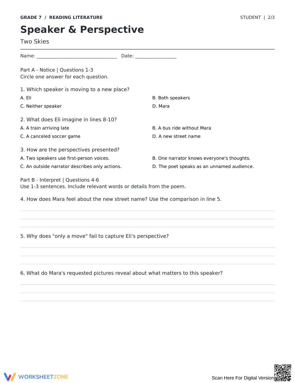 Speaker Perspective Worksheet | Grade 7 Printable - Page 2