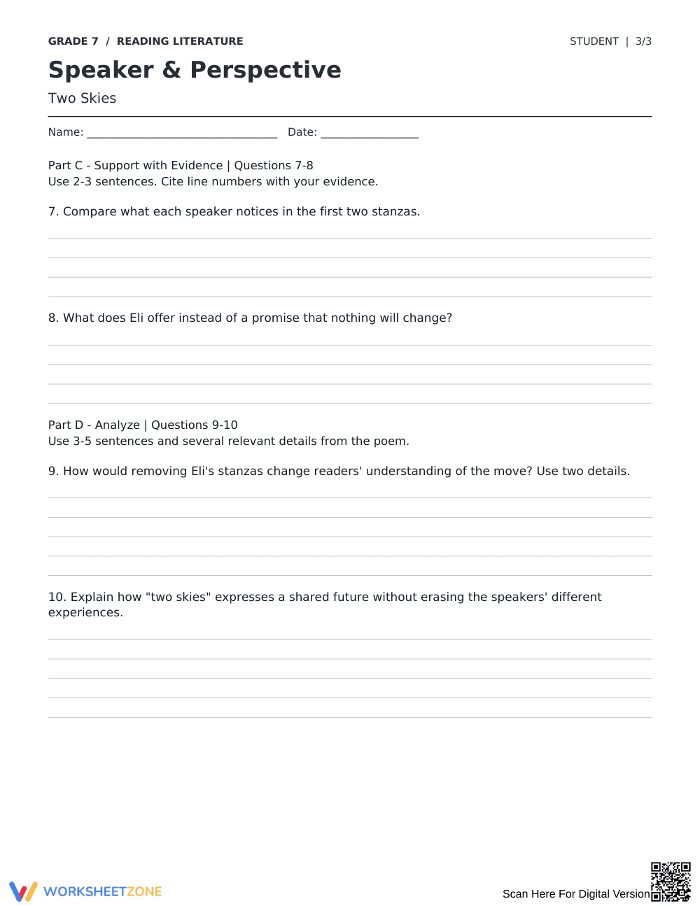 Speaker Perspective Worksheet | Grade 7 Printable - Page 3