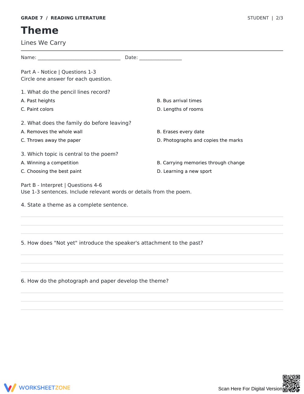 Theme in Poetry Worksheet | Grade 7 Reading Essential - Page 2