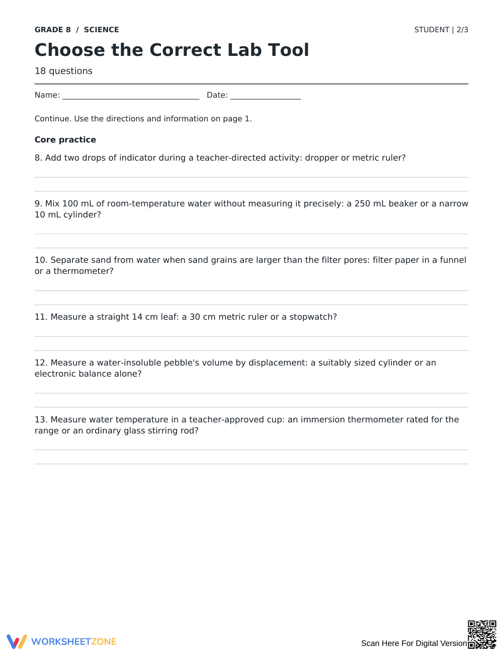 Science Lab Tools Worksheet | Grade 8 Essential - Page 2