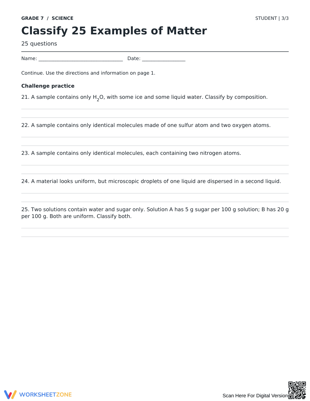 Classifying Matter Printable Worksheet | Grade 7 Science - Page 3