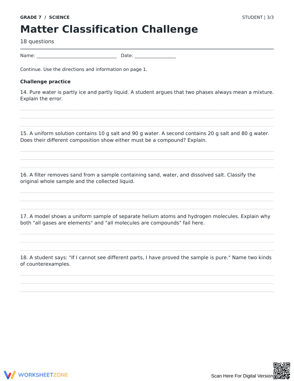 Matter Classification Worksheet | Grade 7 Essential - Page 3