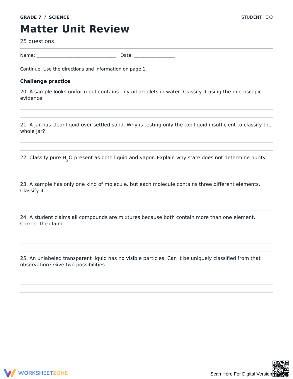 Classifying Matter Worksheet | Grade 7 Science Printable - Page 3