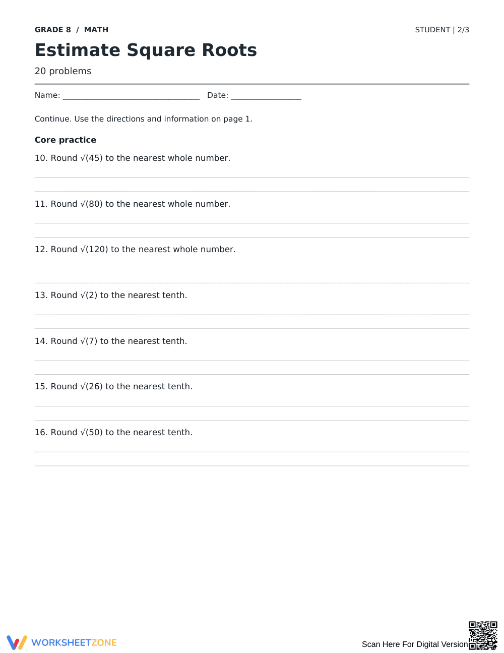 Estimate Square Roots Worksheet | Grade 8 Math Essential - Page 2