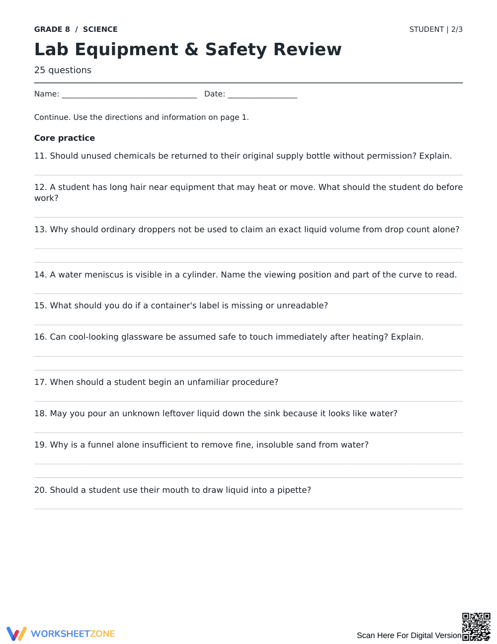 Lab Equipment & Safety Worksheet | Grade 8 Science Ready - Page 2