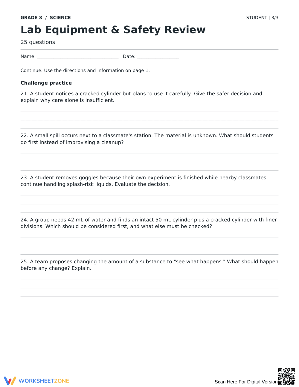 Lab Equipment & Safety Worksheet | Grade 8 Science Ready - Page 3