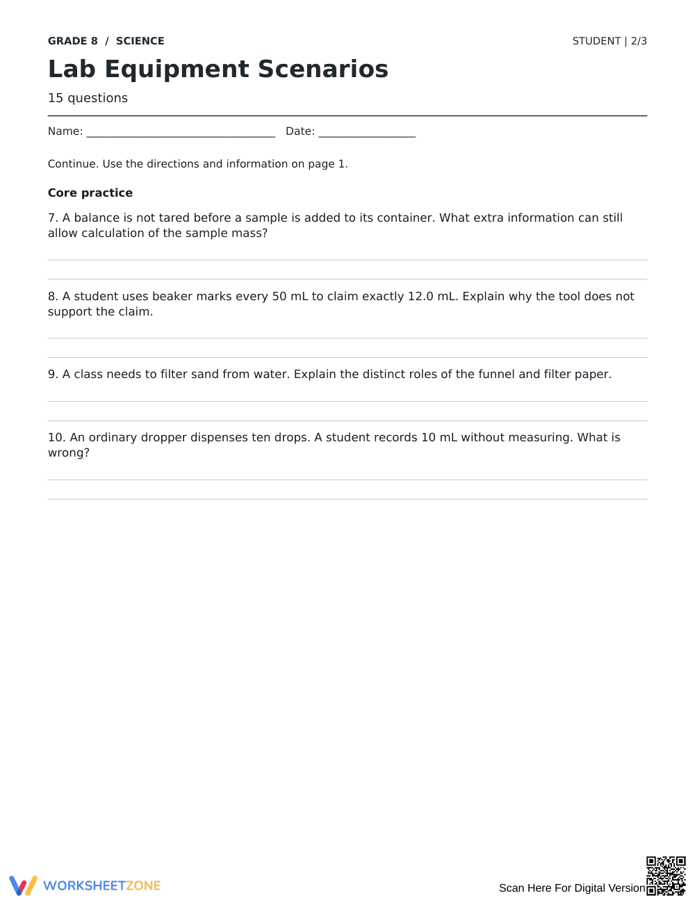 Lab Equipment Worksheet | Grade 8 Science Printable - Page 2