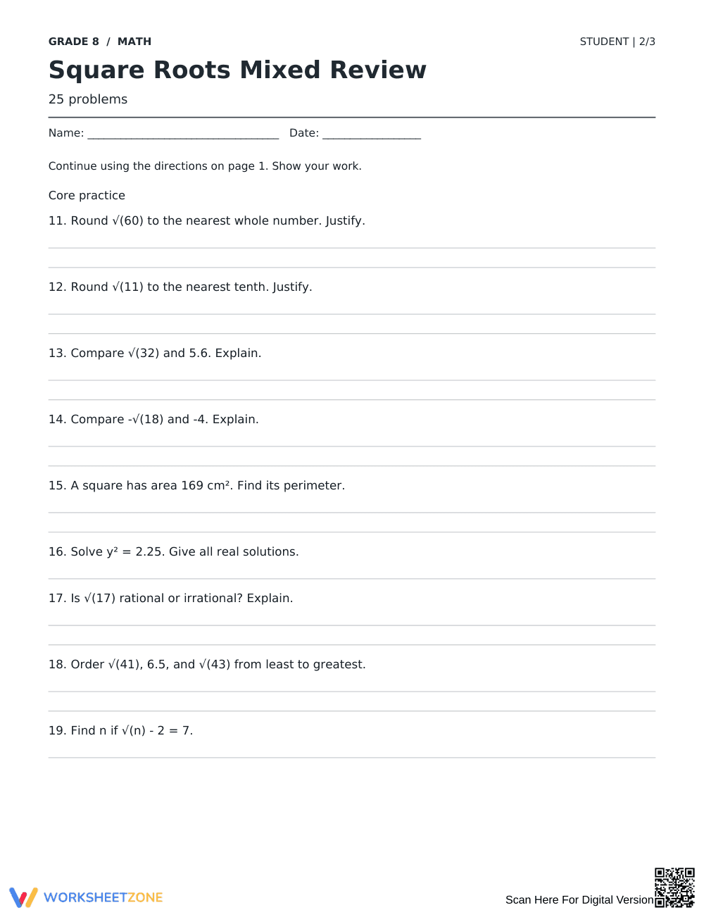 Square Roots Review Worksheet | Grade 8 Math Aligned - Page 2