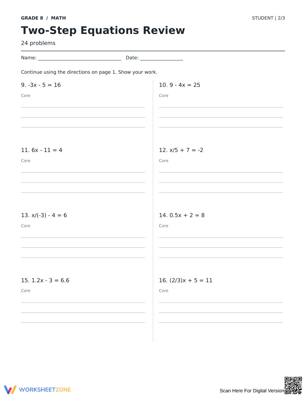 Two-Step Equations Worksheet | Grade 8 Math Essential - Page 2