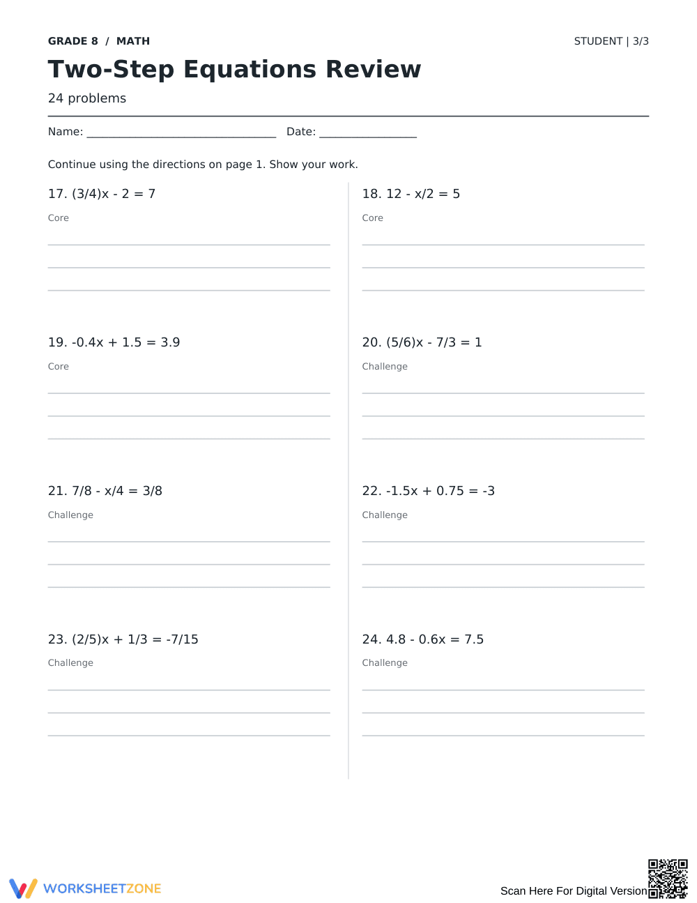 Two-Step Equations Worksheet | Grade 8 Math Essential - Page 3