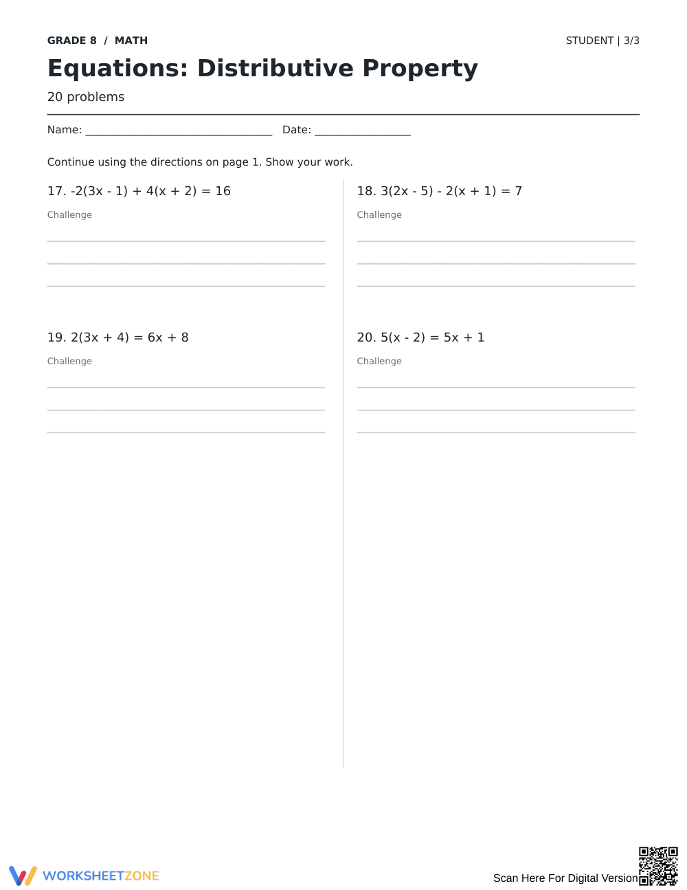 Distributive Property Equations Worksheet | Printable PDF - Page 3