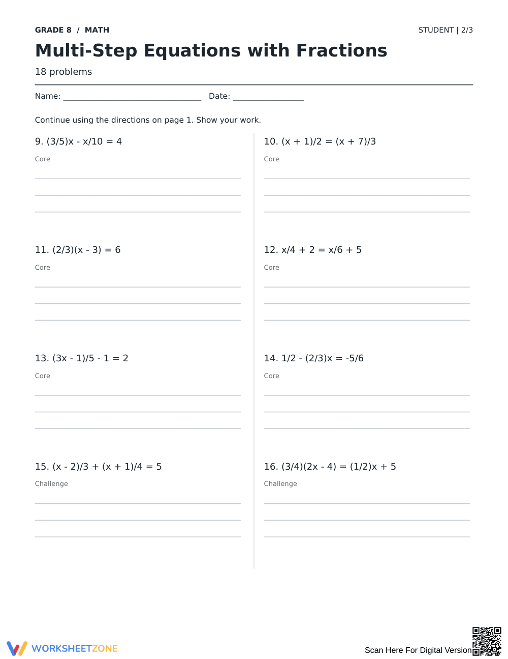Multi-Step Equations with Fractions | Grade 8 Essential - Page 2