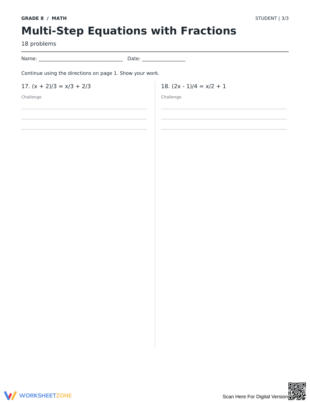 Multi-Step Equations with Fractions | Grade 8 Essential - Page 3