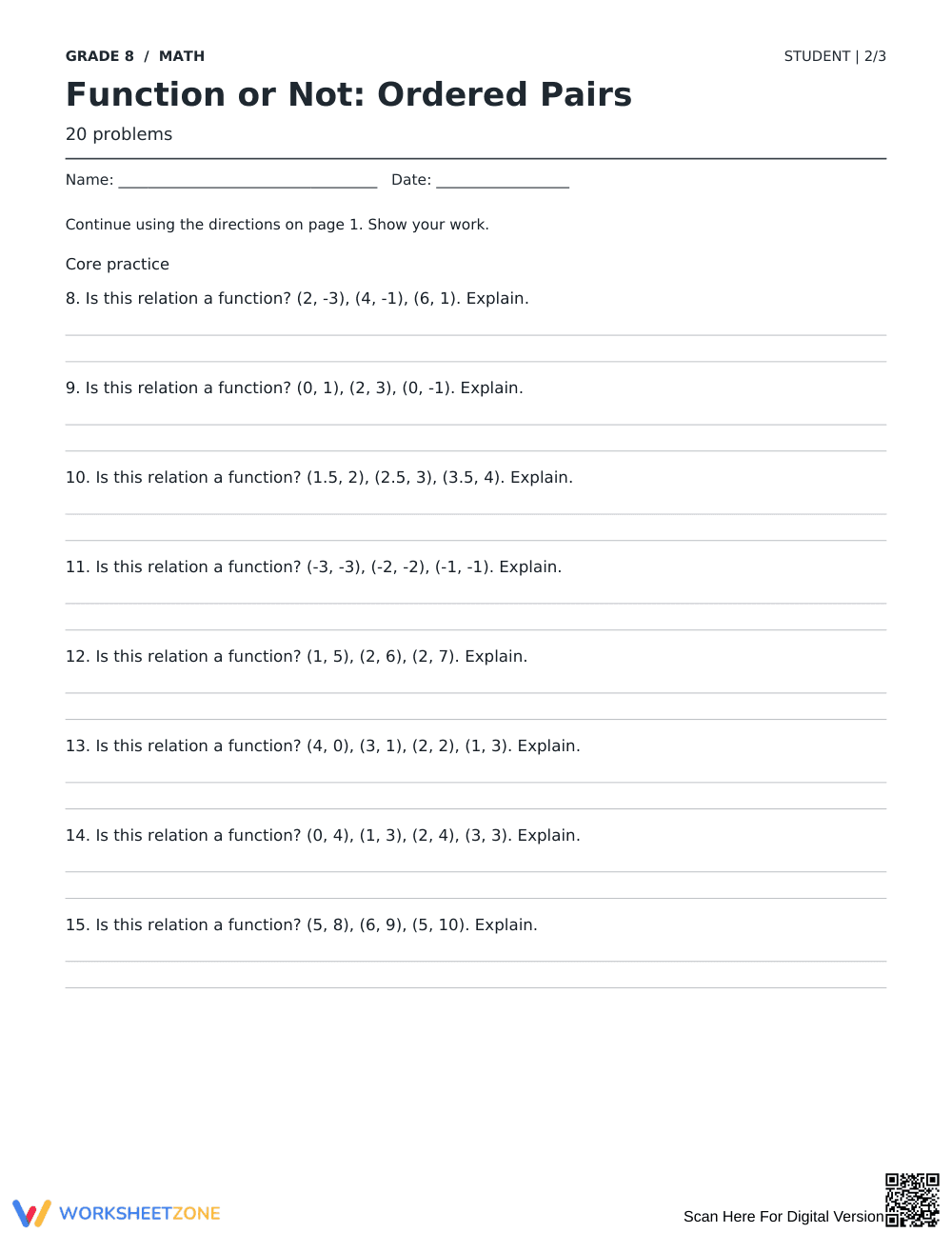 Identifying Functions Worksheet | Grade 8 Printable - Page 2