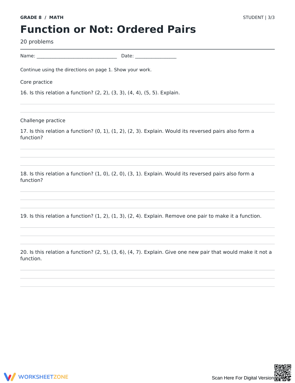 Identifying Functions Worksheet | Grade 8 Printable - Page 3