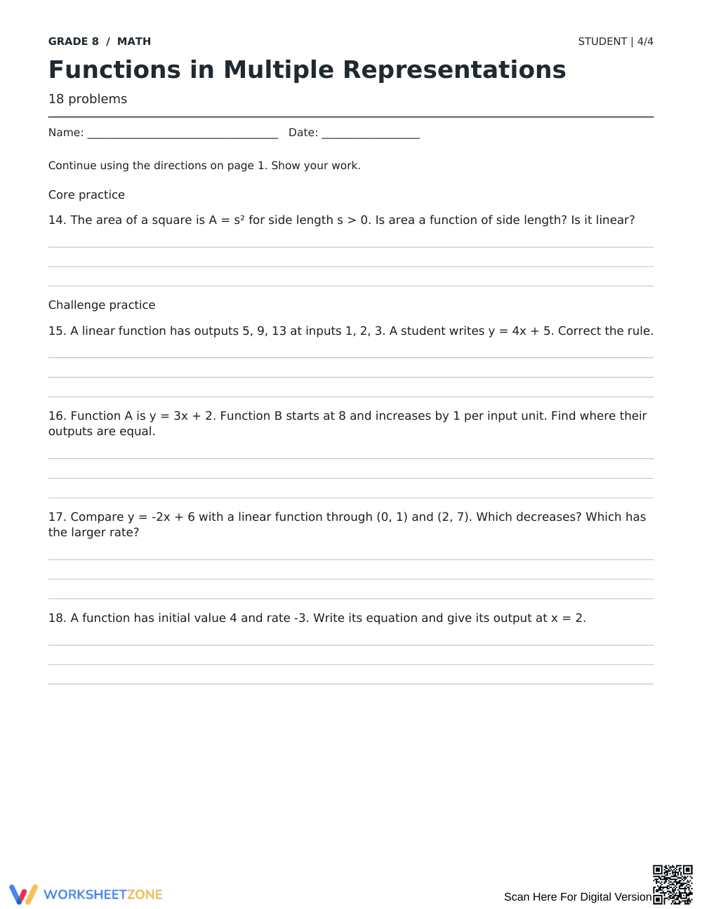 Function Representations Worksheet | Grade 8 Math Ready - Page 4