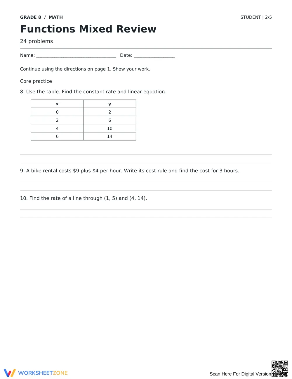 Functions Review Worksheet | Grade 8 Math Complete - Page 2