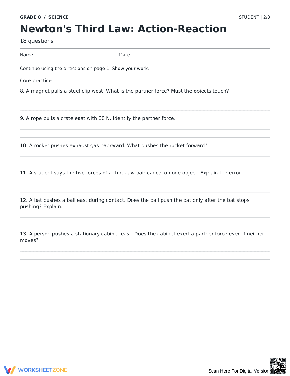 Newton's Third Law Printable | Grade 8 Science - Page 2