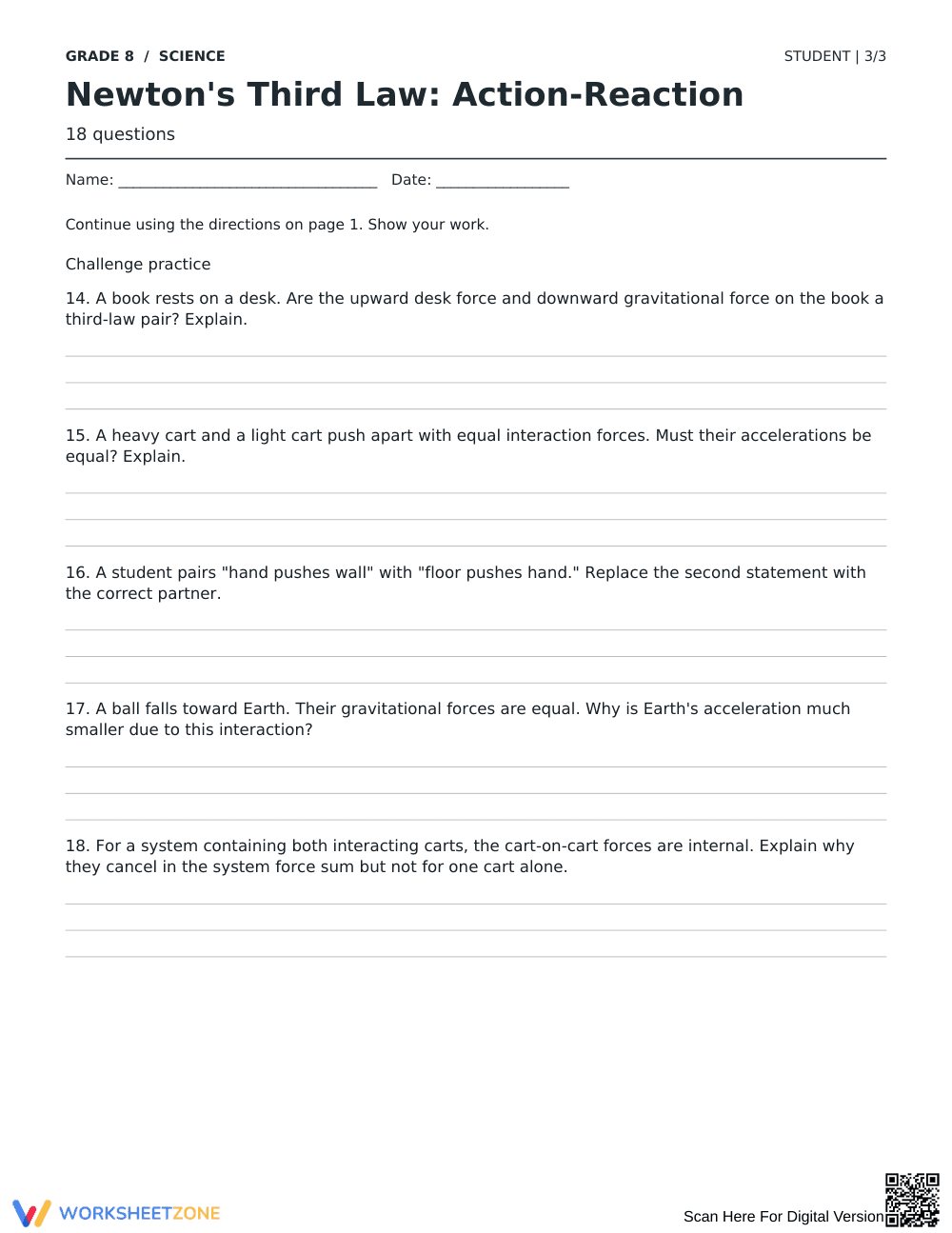 Newton's Third Law Printable | Grade 8 Science - Page 3