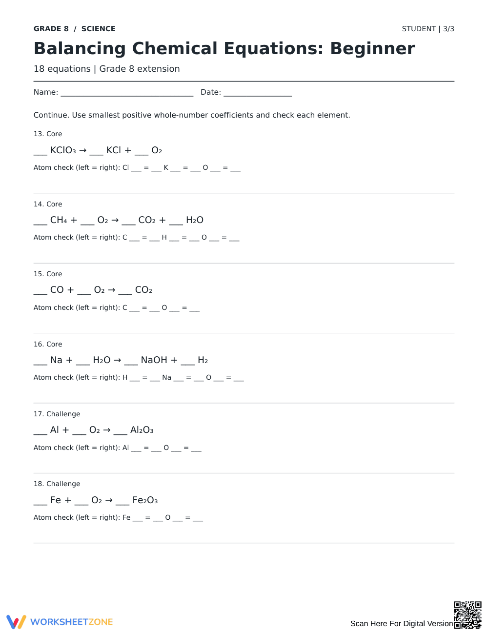 Balancing Chemical Equations Worksheet | Grade 8 Ready - Page 3