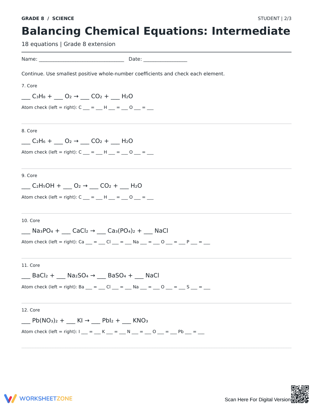 Balancing Chemical Equations Worksheet | Grade 8 Essential - Page 2