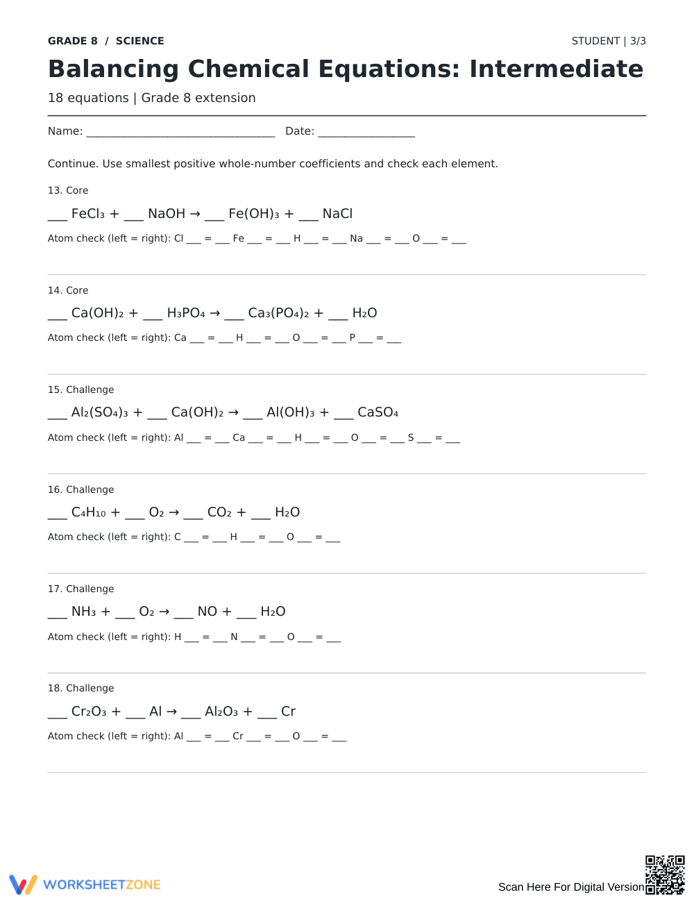 Balancing Chemical Equations Worksheet | Grade 8 Essential - Page 3