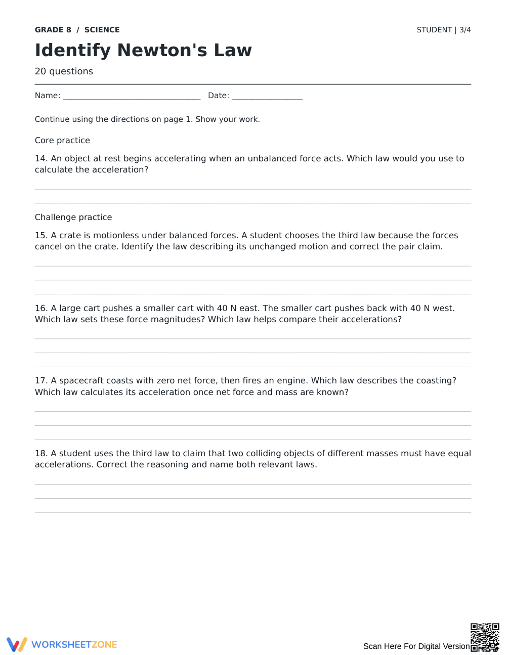 Newton's Laws Worksheet | Grade 8 Science Ready - Page 3