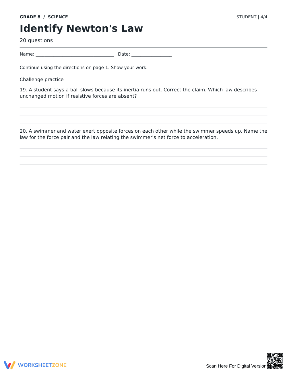 Newton's Laws Worksheet | Grade 8 Science Ready - Page 4