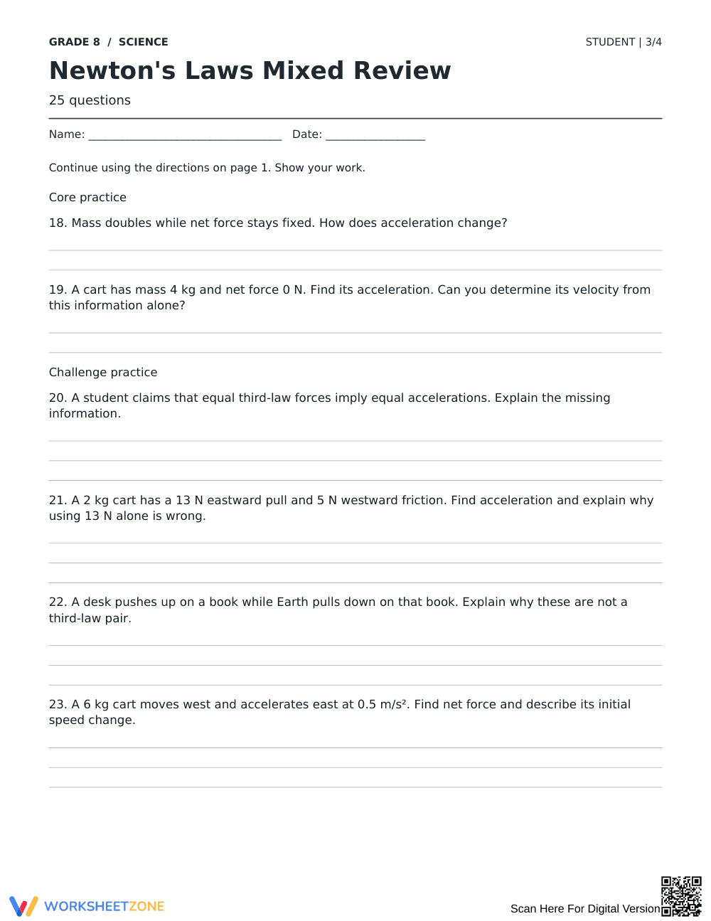 Newton's Laws Worksheet | Essential Grade 8 Science - Page 3