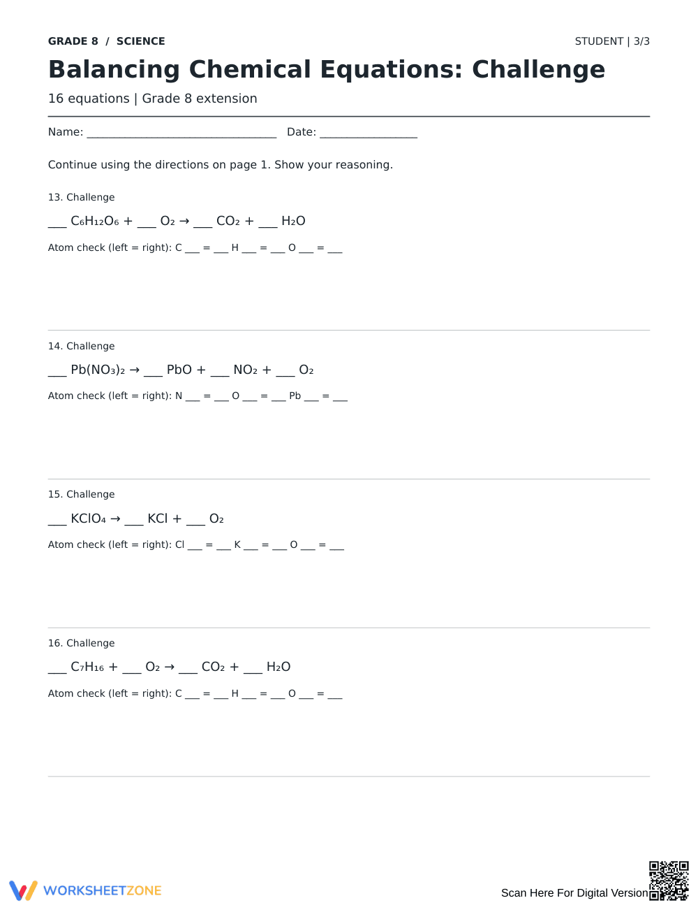 Balancing Chemical Equations Worksheet | Grade 8 Essential - Page 3